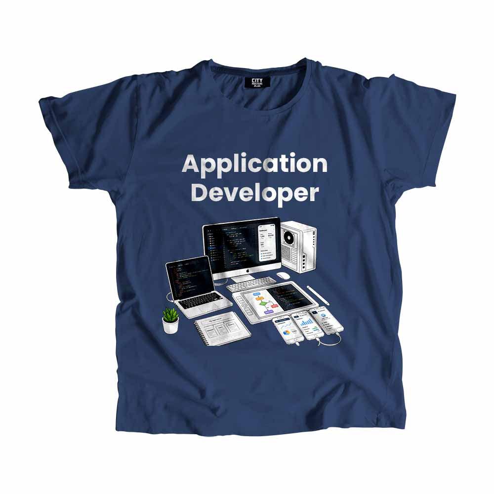 Application Developer Men Unisex T-Shirt (Navy Blue) Technology Unisex T-Shirt | City Posters Plus