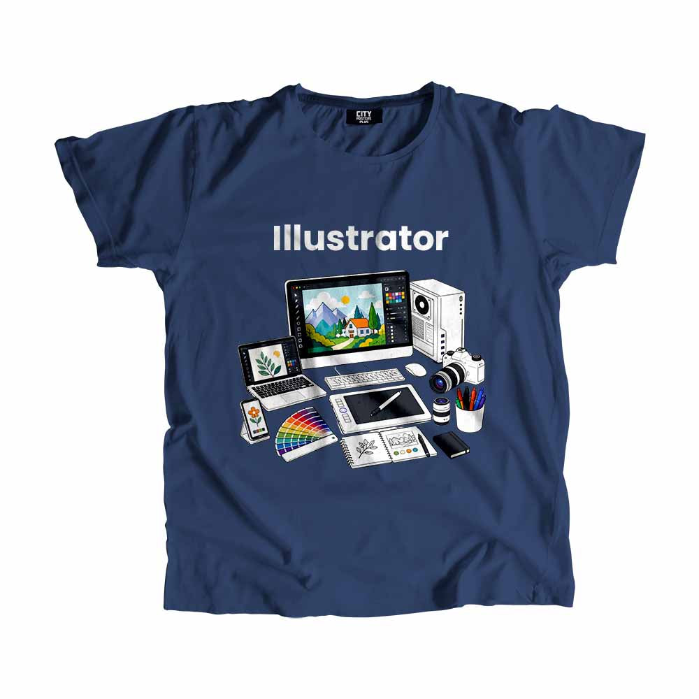 Illustrator Men Unisex T-Shirt (Navy Blue) Technology Unisex T-Shirt | City Posters Plus