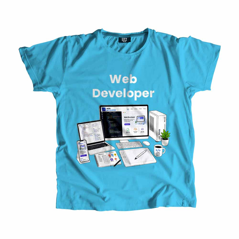 Web Developer Men Unisex T-Shirt (Sky Blue) Technology Unisex T-Shirt | City Posters Plus