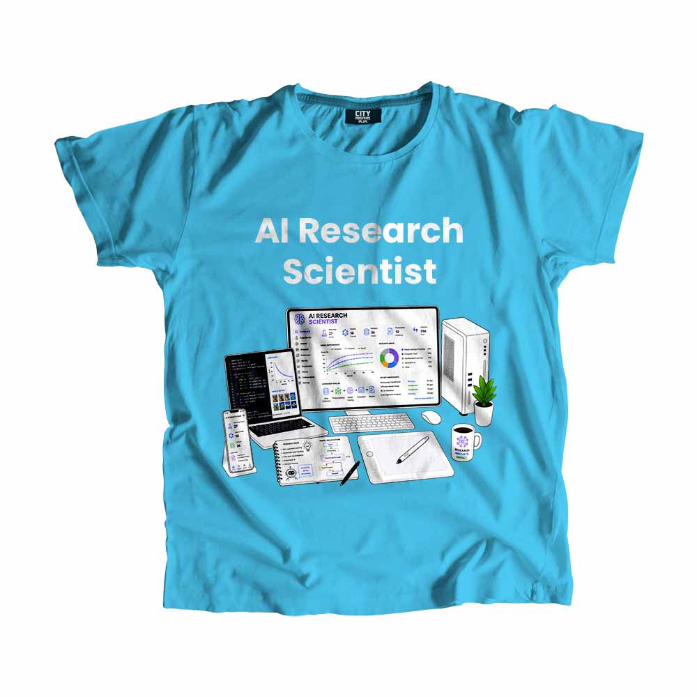 AI Research Scientist Men Unisex T-Shirt (Sky Blue) Technology Unisex T-Shirt | City Posters Plus