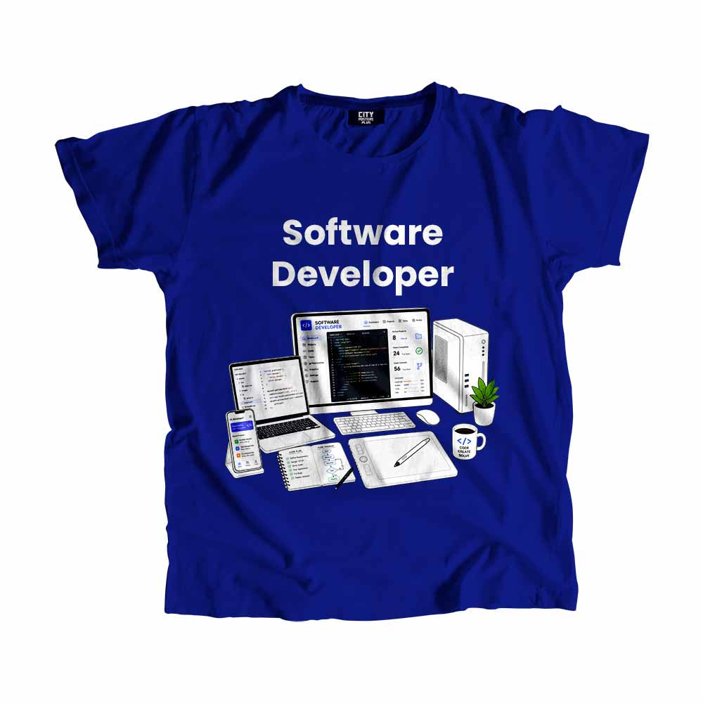 Software Developer Men Unisex T-Shirt (Royal Blue) Technology Unisex T-Shirt | City Posters Plus
