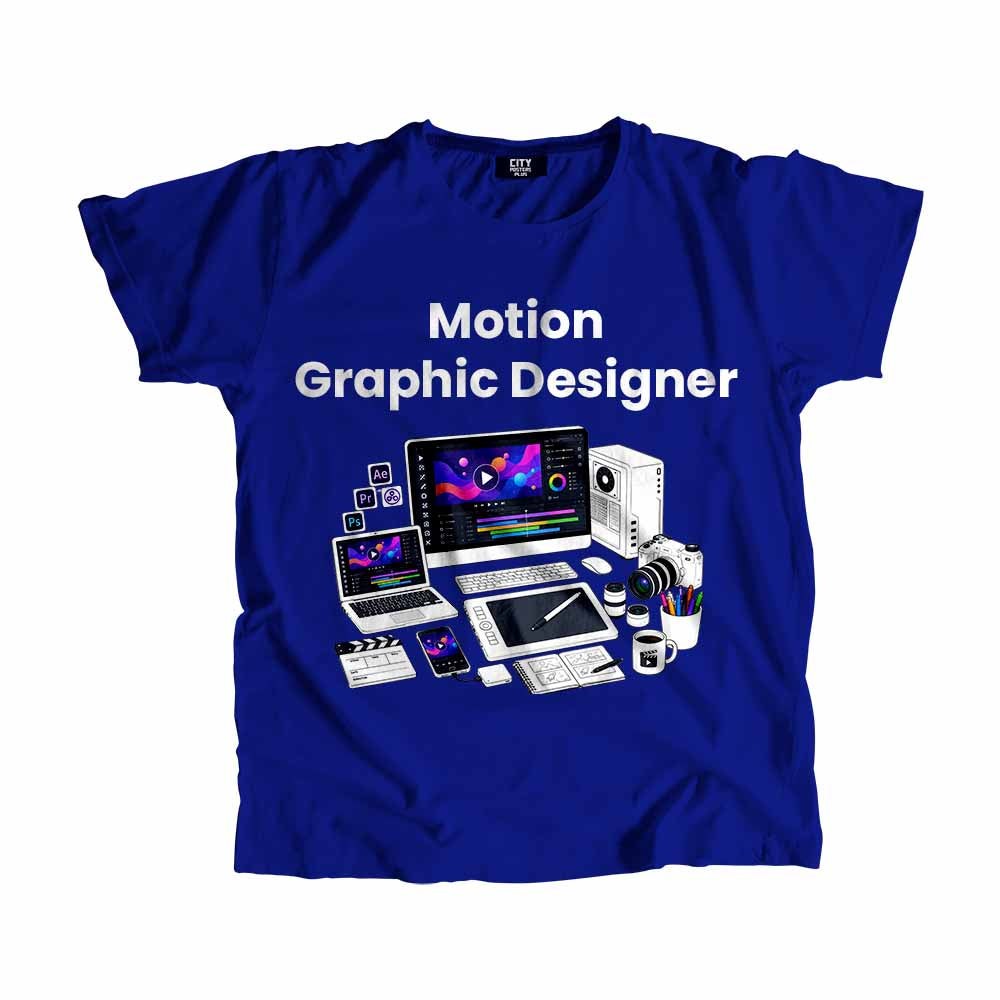 Motion Graphic Designer Men Unisex T-Shirt (Royal Blue) Technology Unisex T-Shirt | City Posters Plus