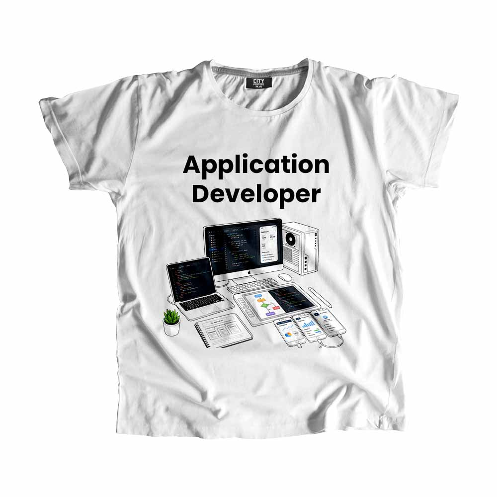 Application Developer Men Unisex T-Shirt (White) Technology Unisex T-Shirt | City Posters Plus