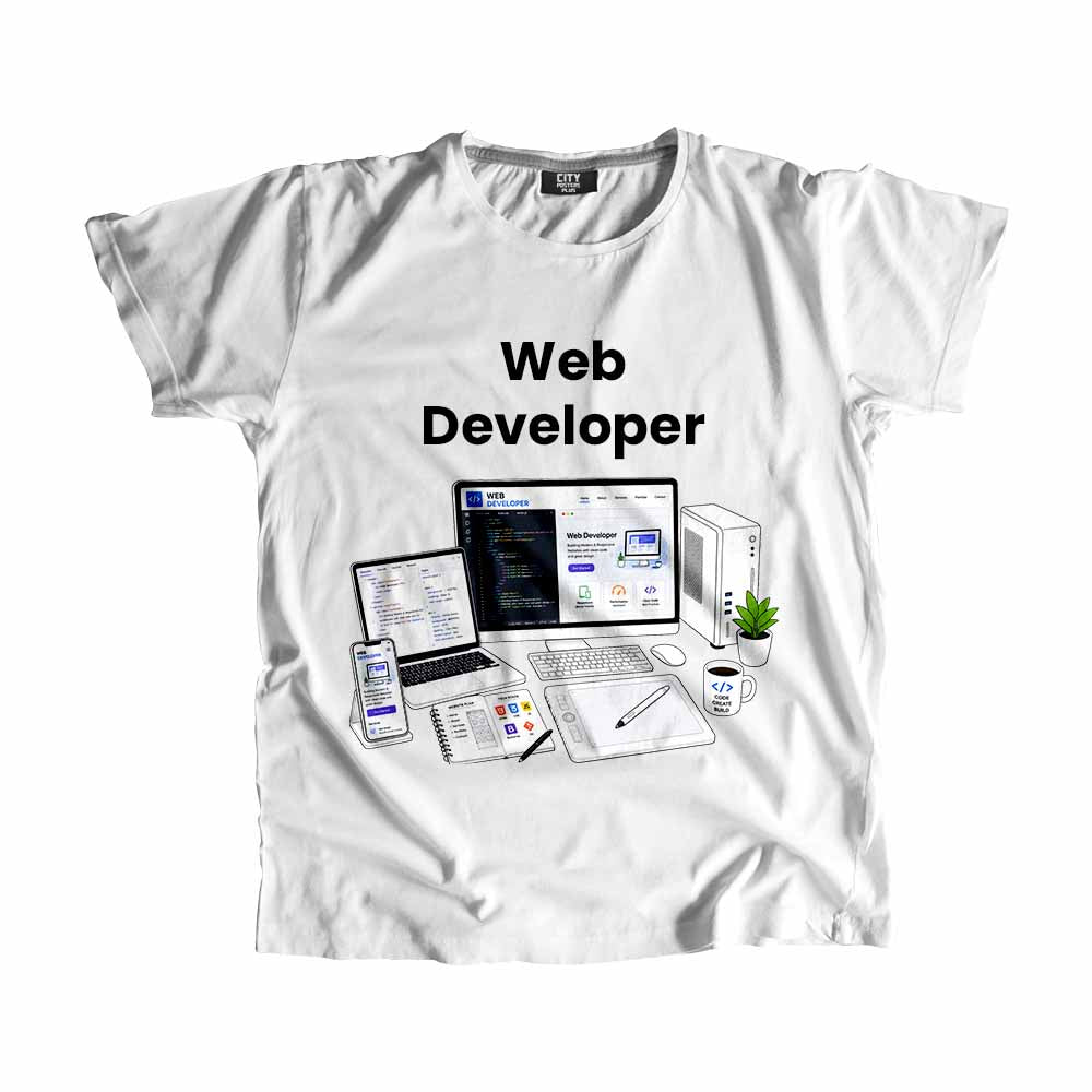 Web Developer Men Unisex T-Shirt (White) Technology Unisex T-Shirt | City Posters Plus