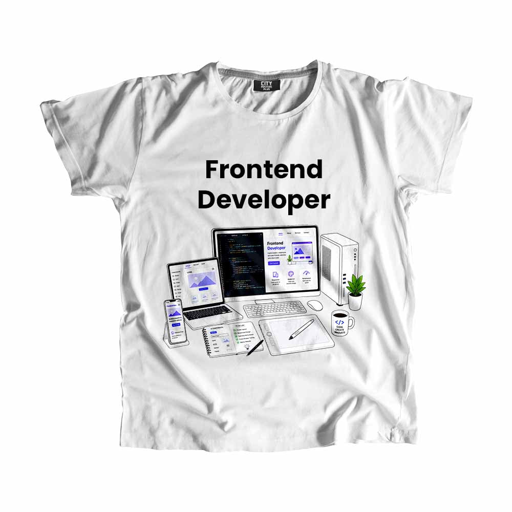 Frontend Developer Men Unisex T-Shirt (White) Technology Unisex T-Shirt | City Posters Plus