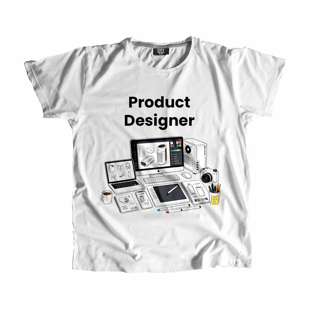 Product Designer Men Unisex T-Shirt (White) Technology Unisex T-Shirt | City Posters Plus
