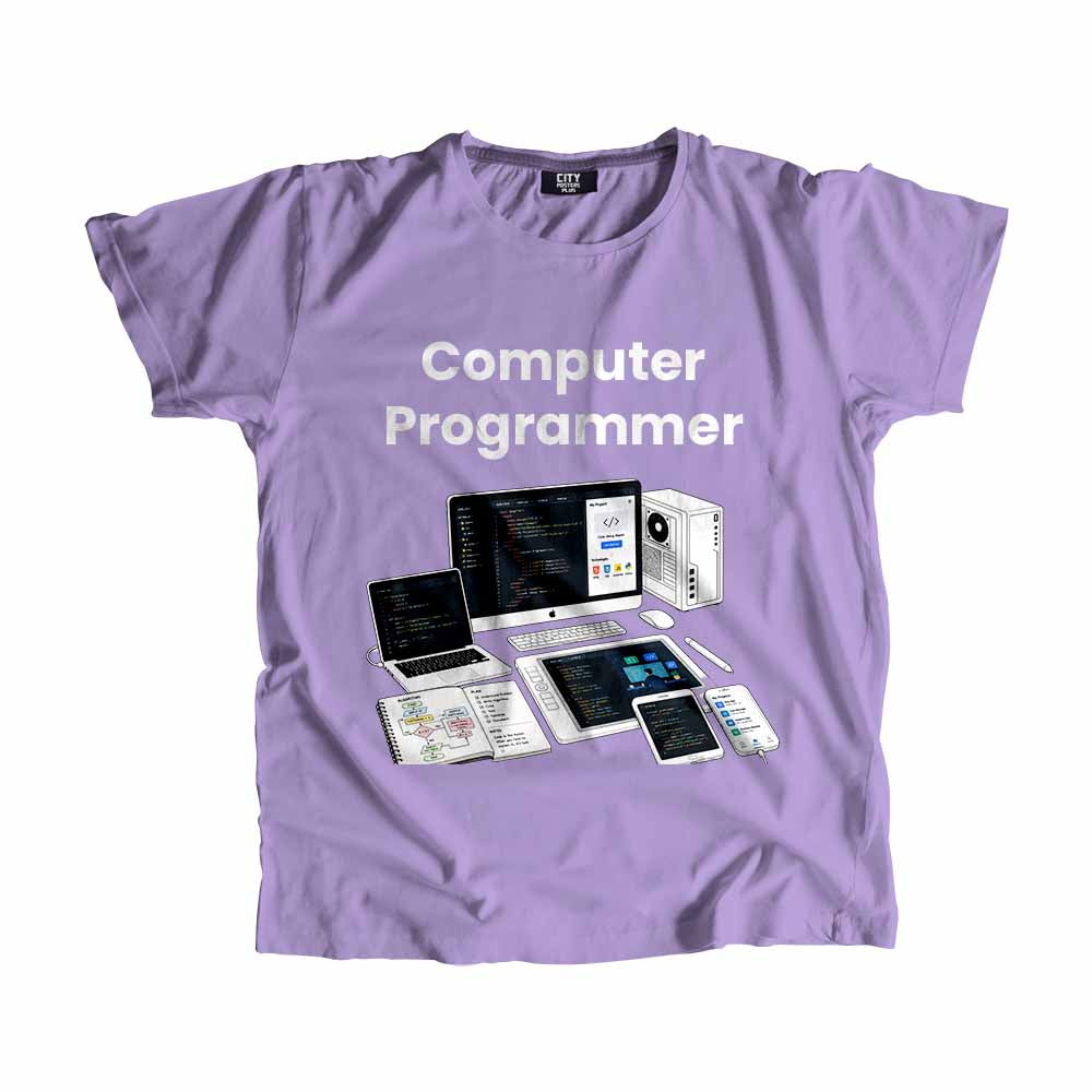 Computer Programmer Men Unisex T-Shirt (Iris Lavender) Technology Unisex T-Shirt | City Posters Plus