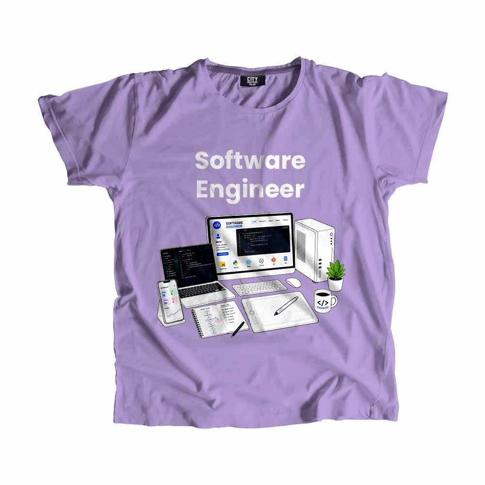 Software Engineer Men Unisex T-Shirt (Iris Lavender) Technology Unisex T-Shirt | City Posters Plus