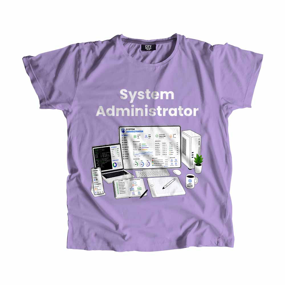 System Administrator Men Unisex T-Shirt (Iris Lavender) Technology Unisex T-Shirt | City Posters Plus