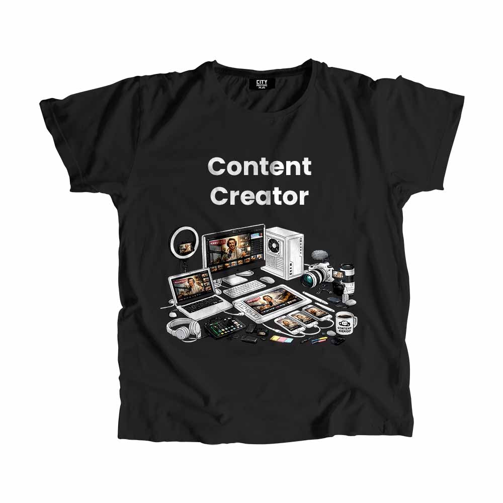 Content Creator Men Unisex T-Shirt (Black) Technology Unisex T-Shirt | City Posters Plus