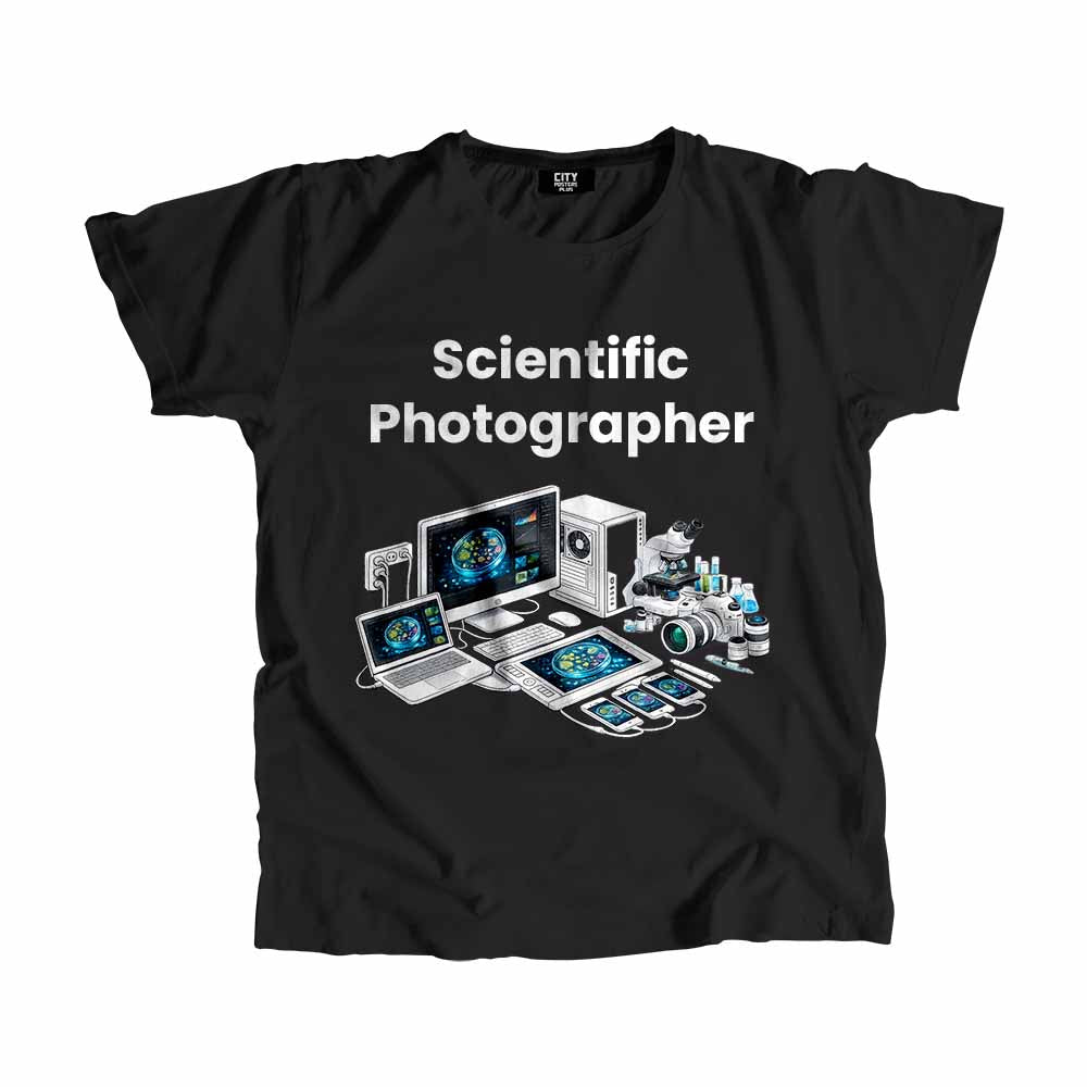 Scientific Photographer Men Unisex T-Shirt (Black) Technology Unisex T-Shirt | City Posters Plus