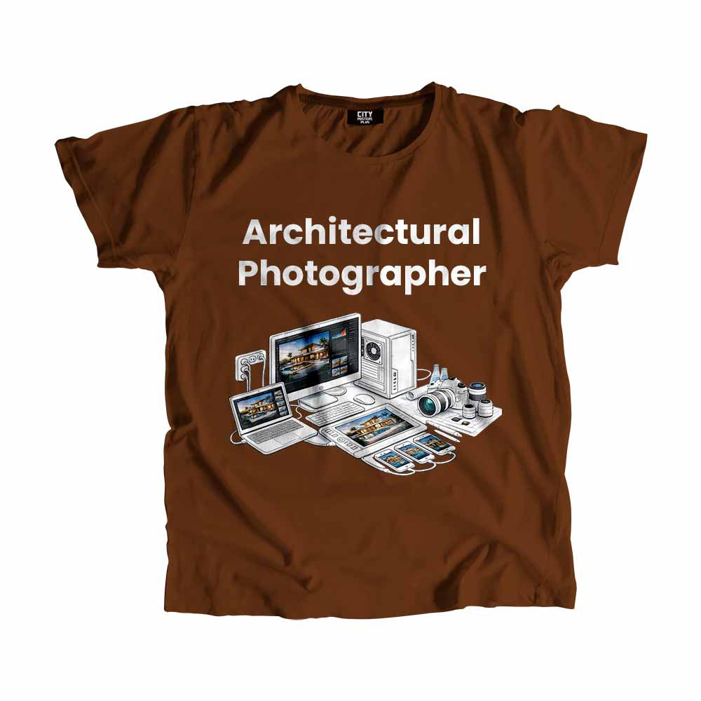 Architectural Photographer Men Unisex T-Shirt (Brown) Technology Unisex T-Shirt | City Posters Plus