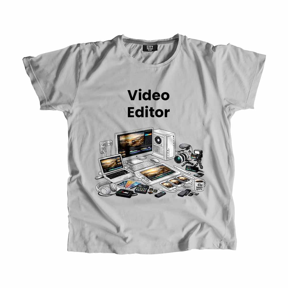 Video Editor Men Unisex T-Shirt (Melange Grey) Technology Unisex T-Shirt | City Posters Plus