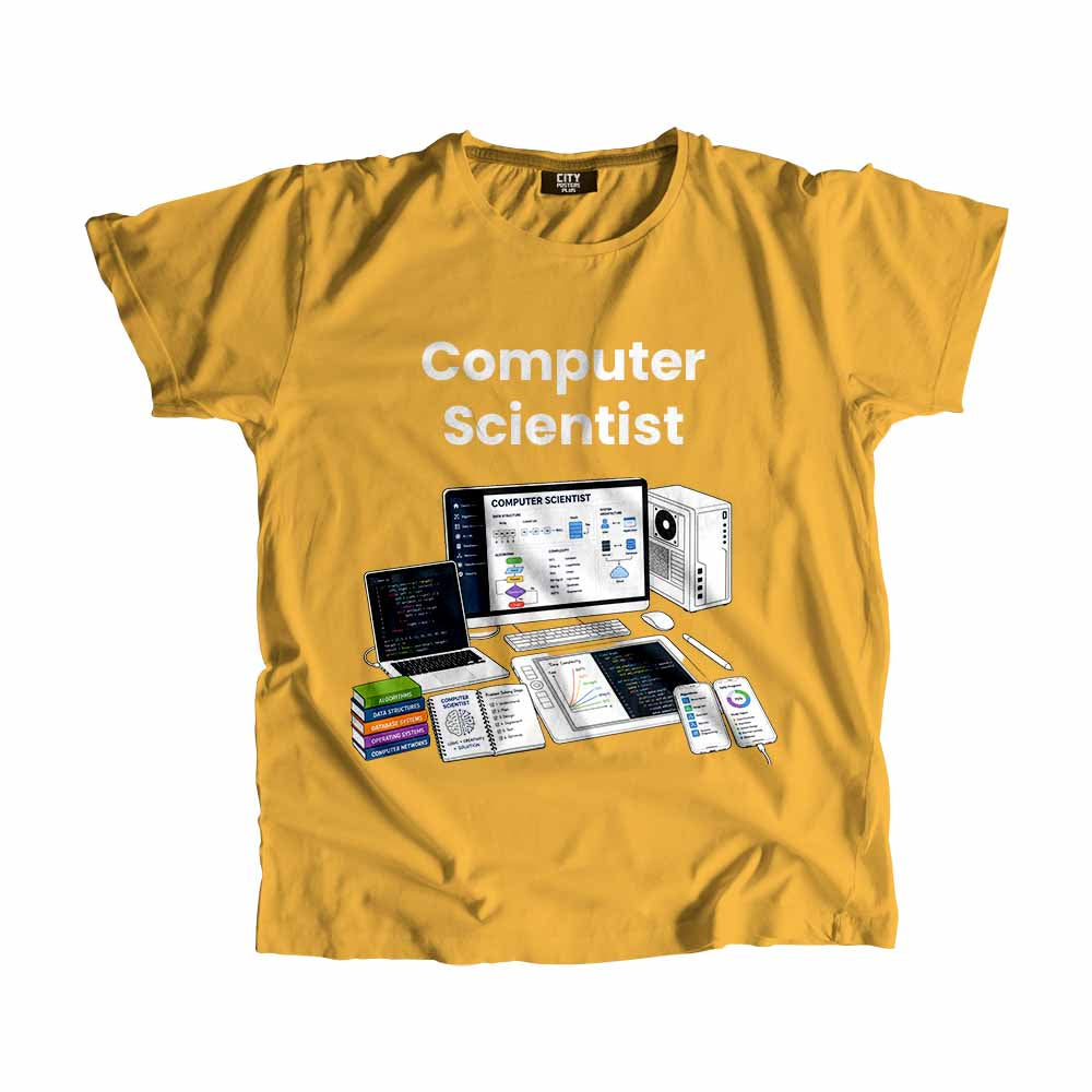Computer Scientist Men Unisex T-Shirt (Golden Yellow) Technology Unisex T-Shirt | City Posters Plus