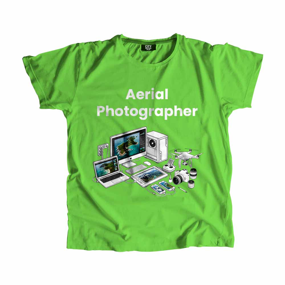 Aerial Photographer Men Unisex T-Shirt (Liril Green) Technology Unisex T-Shirt | City Posters Plus