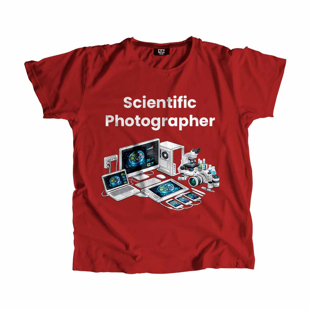 Scientific Photographer Men Unisex T-Shirt (Red) Technology Unisex T-Shirt | City Posters Plus