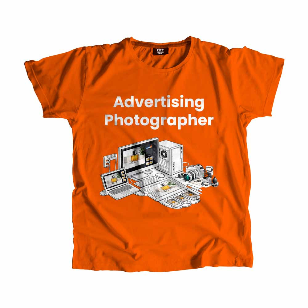Advertising Photographer Men Unisex T-Shirt (Orange) Technology Unisex T-Shirt | City Posters Plus