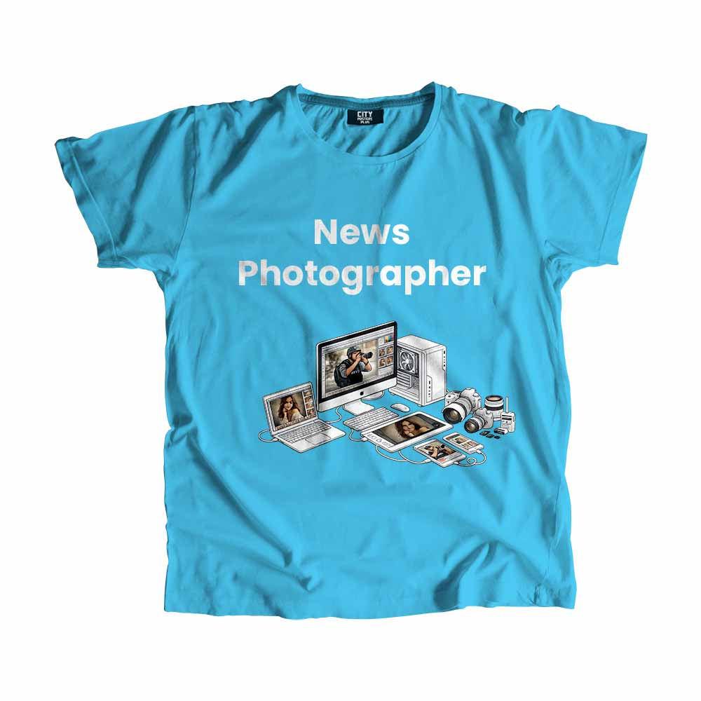 News Photographer Men Unisex T-Shirt (Sky Blue) Technology Unisex T-Shirt | City Posters Plus