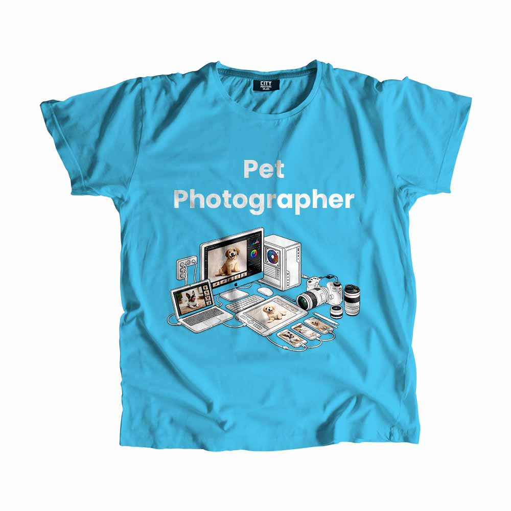 Pet Photographer Men Unisex T-Shirt (Sky Blue) Technology Unisex T-Shirt | City Posters Plus