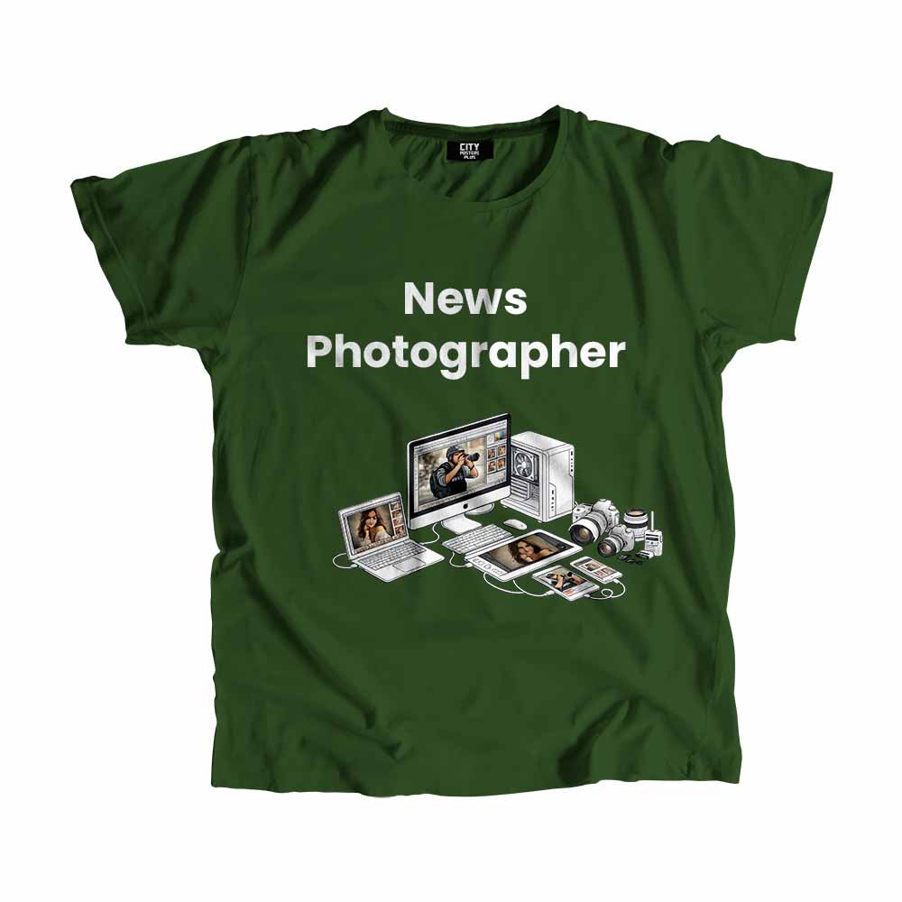 News Photographer Men Unisex T-Shirt (Olive Green) Technology Unisex T-Shirt | City Posters Plus