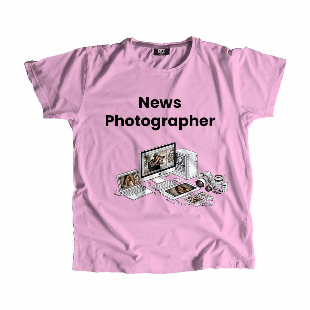 News Photographer Men Unisex T-Shirt (Light Pink) Technology Unisex T-Shirt | City Posters Plus