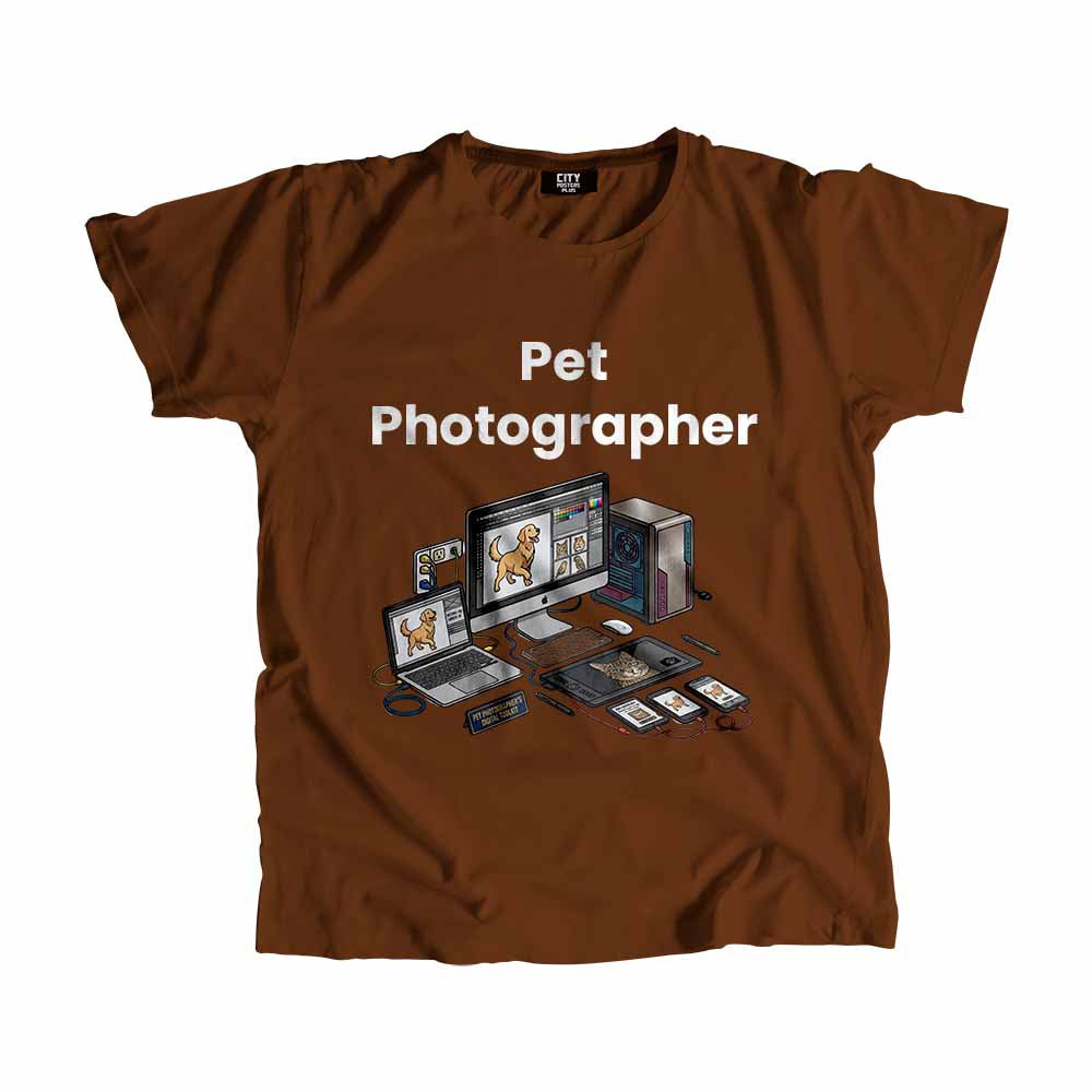 Pet Photographer Men Unisex T-Shirt (Brown) Technology Unisex T-Shirt | City Posters Plus
