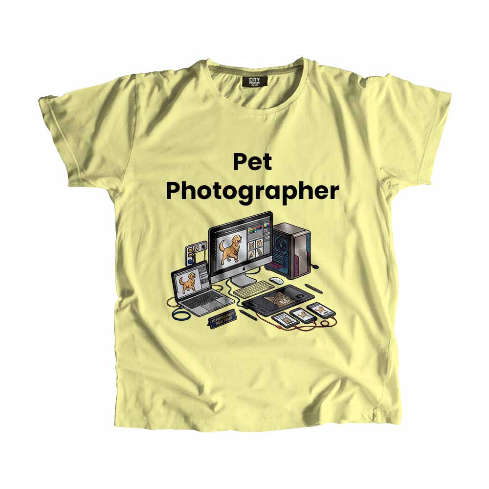 Pet Photographer Men Unisex T-Shirt (Butter Yellow) Technology Unisex T-Shirt | City Posters Plus