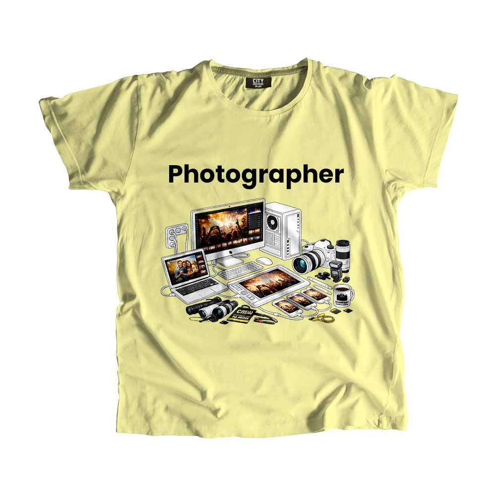 Photographer Men Unisex T-Shirt (Butter Yellow) Technology Unisex T-Shirt | City Posters Plus