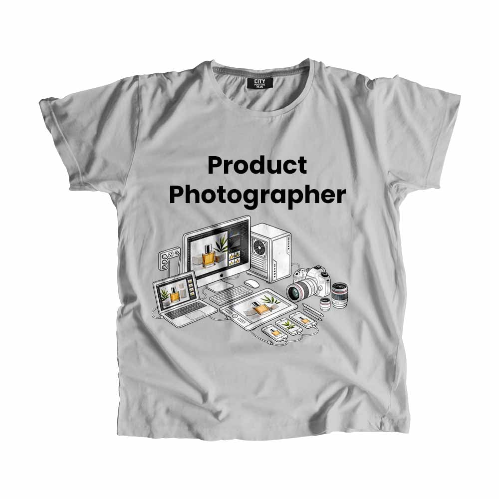 Product Photographer Men Unisex T-Shirt (Melange Grey) Technology Unisex T-Shirt | City Posters Plus
