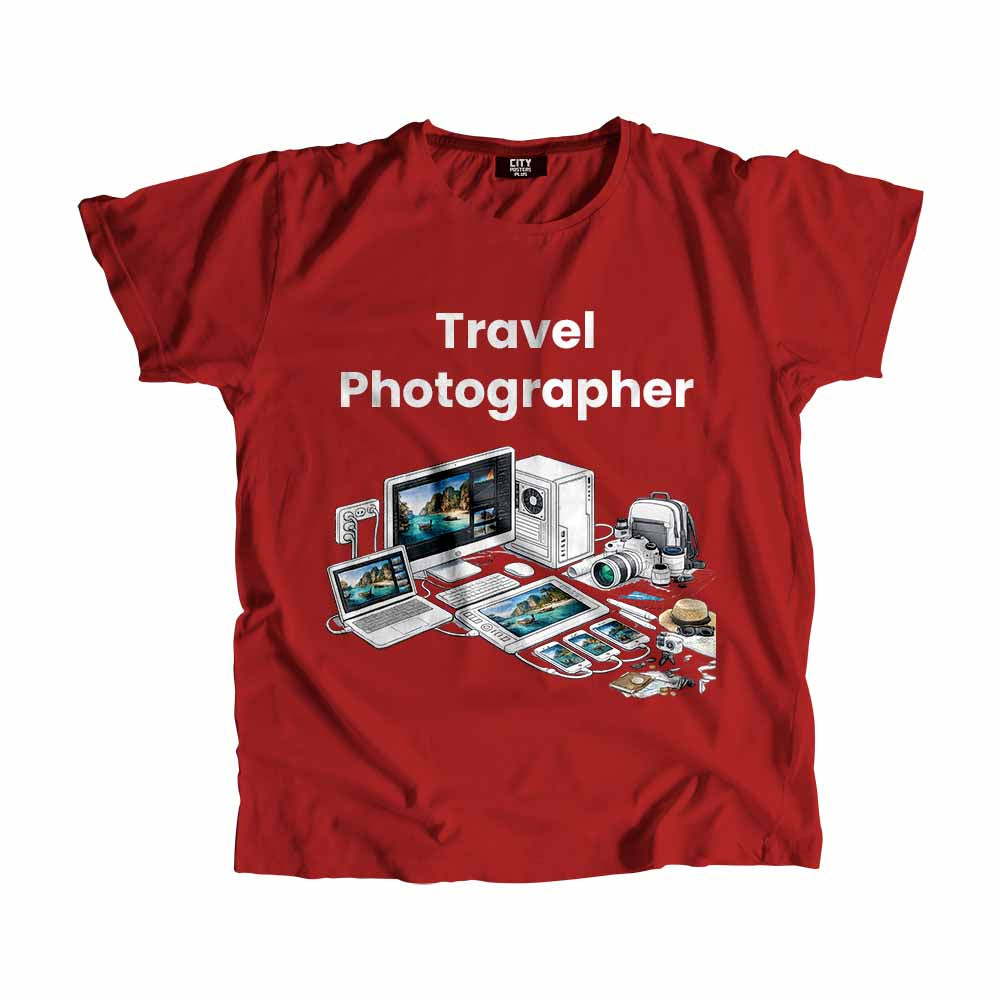 Travel Photographer Men Unisex T-Shirt (Red) Technology Unisex T-Shirt | City Posters Plus