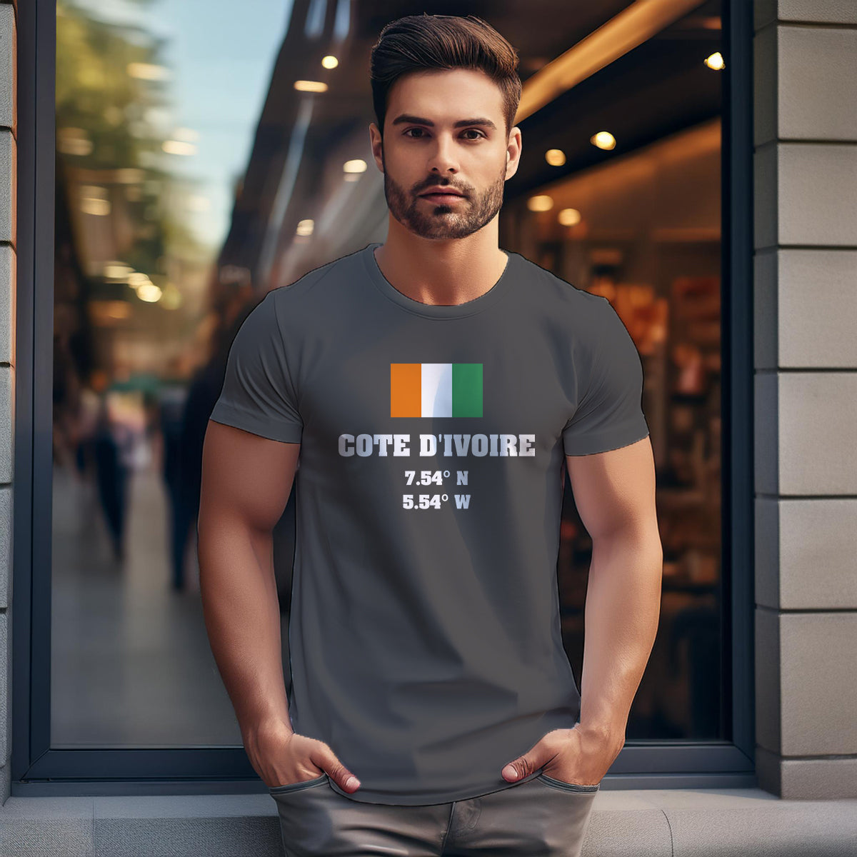 Côte dIvoire Latitude Longitude (Charcoal Grey) Men Unisex T-Shirt | Latitude & Longitude Graphic