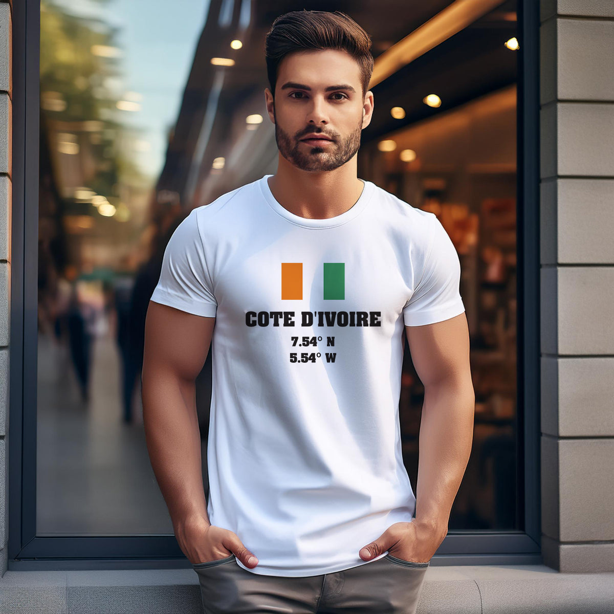 Côte dIvoire Latitude Longitude (White) Men Unisex T-Shirt | Latitude & Longitude Graphic