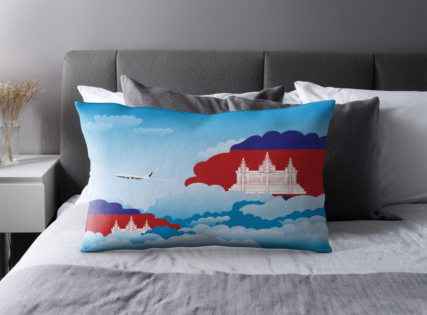 Cambodia World Airplane Day Clouds Square & Rectangle Pillow Cases | Aviation Decorative Pillow Covers