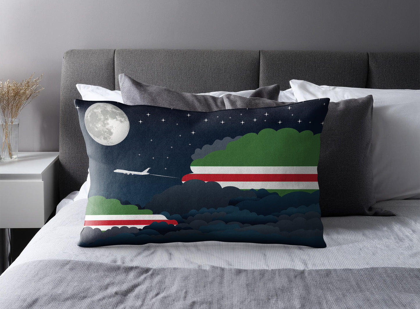 Chechen Republic of Ichkeria World Airplane Night Clouds Square & Rectangle Pillow Cases | Aviation Night Sky Pillow Covers