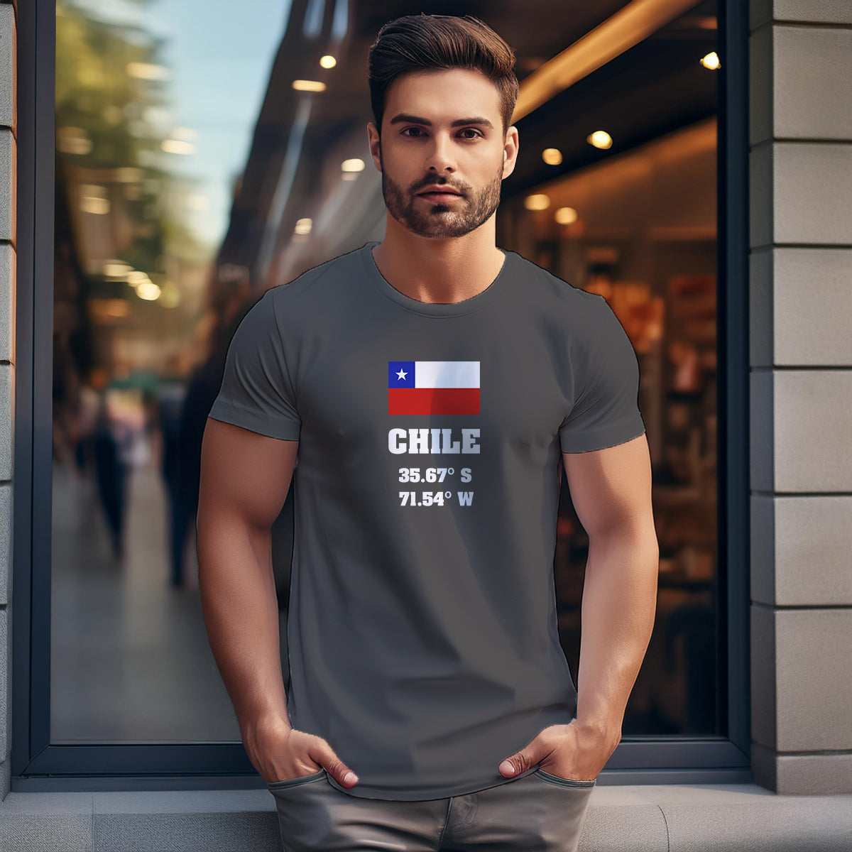 Chile Latitude Longitude (Charcoal Grey) Men Unisex T-Shirt | Latitude & Longitude Graphic