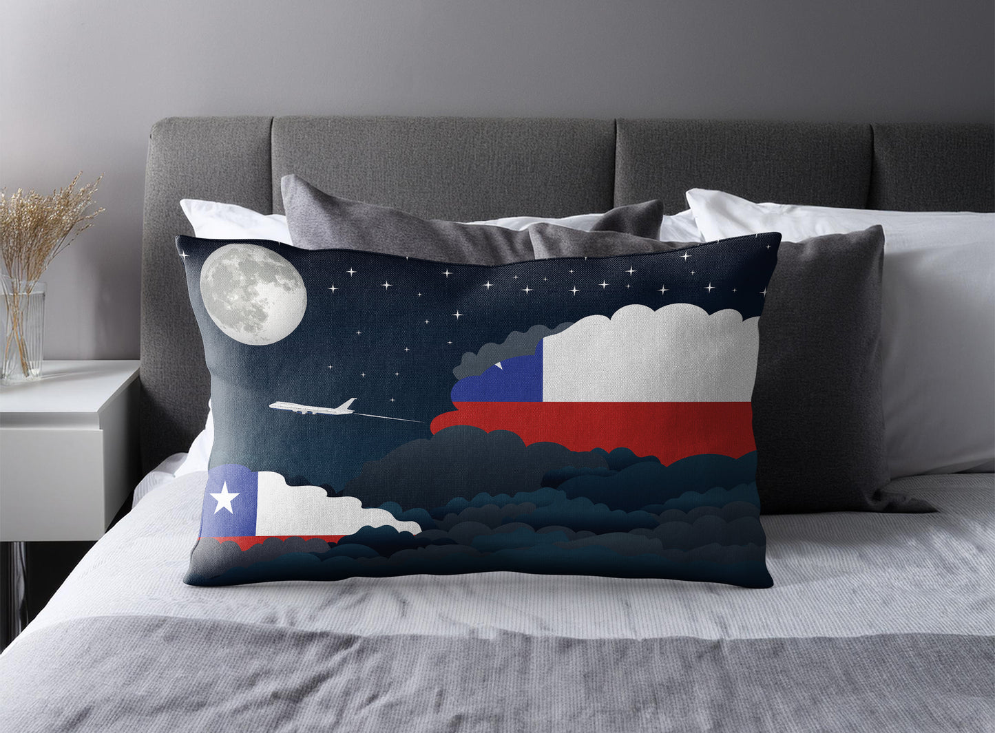 Chile World Airplane Night Clouds Square & Rectangle Pillow Cases | Aviation Night Sky Pillow Covers