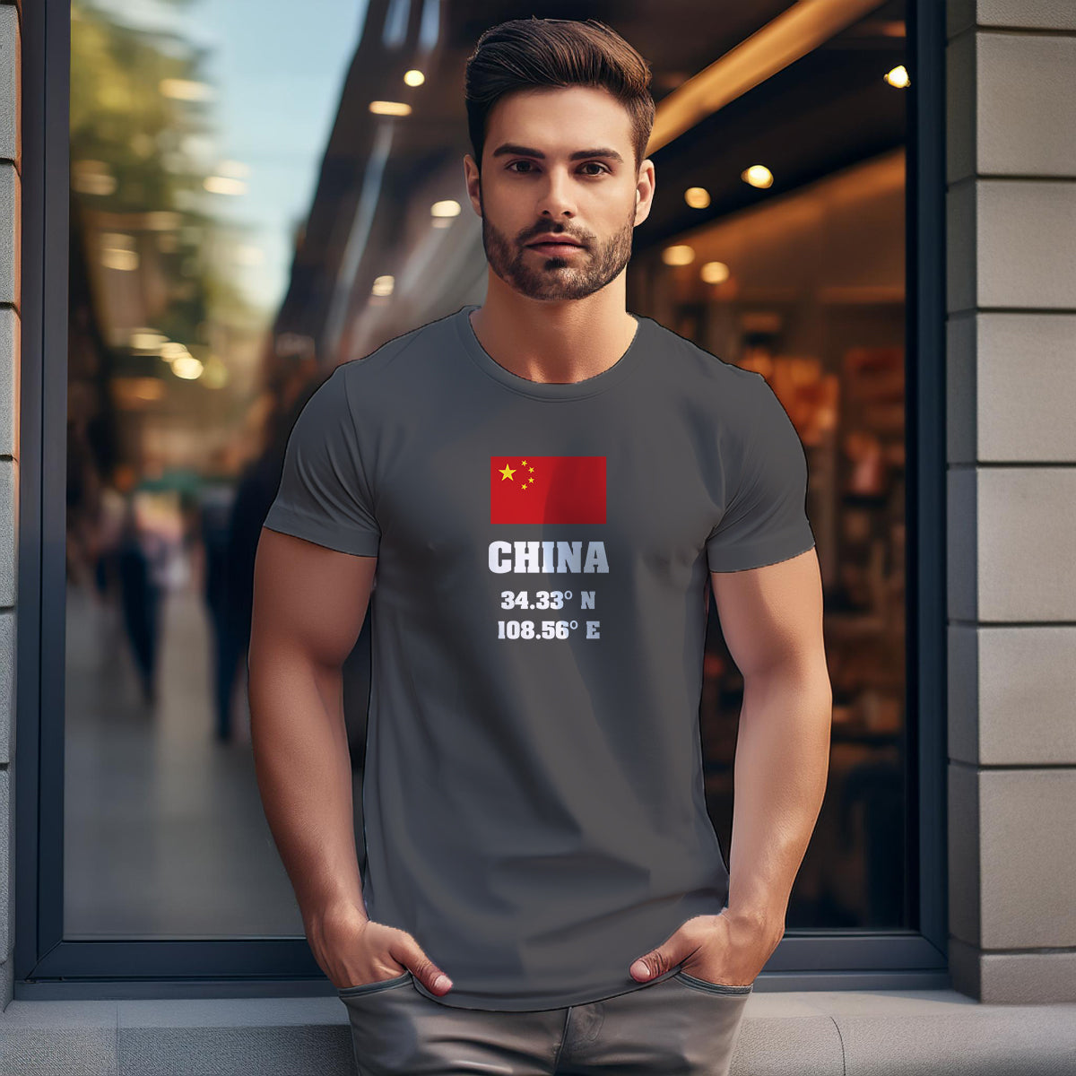 China Latitude Longitude (Charcoal Grey) Men Unisex T-Shirt | Latitude & Longitude Graphic