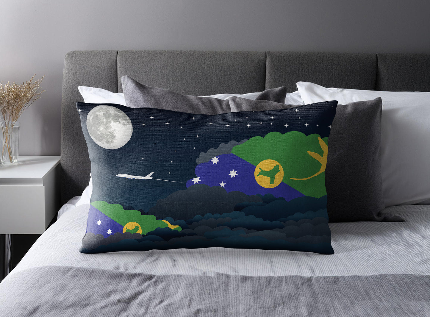 Christmas Island World Airplane Night Clouds Square & Rectangle Pillow Cases | Aviation Night Sky Pillow Covers
