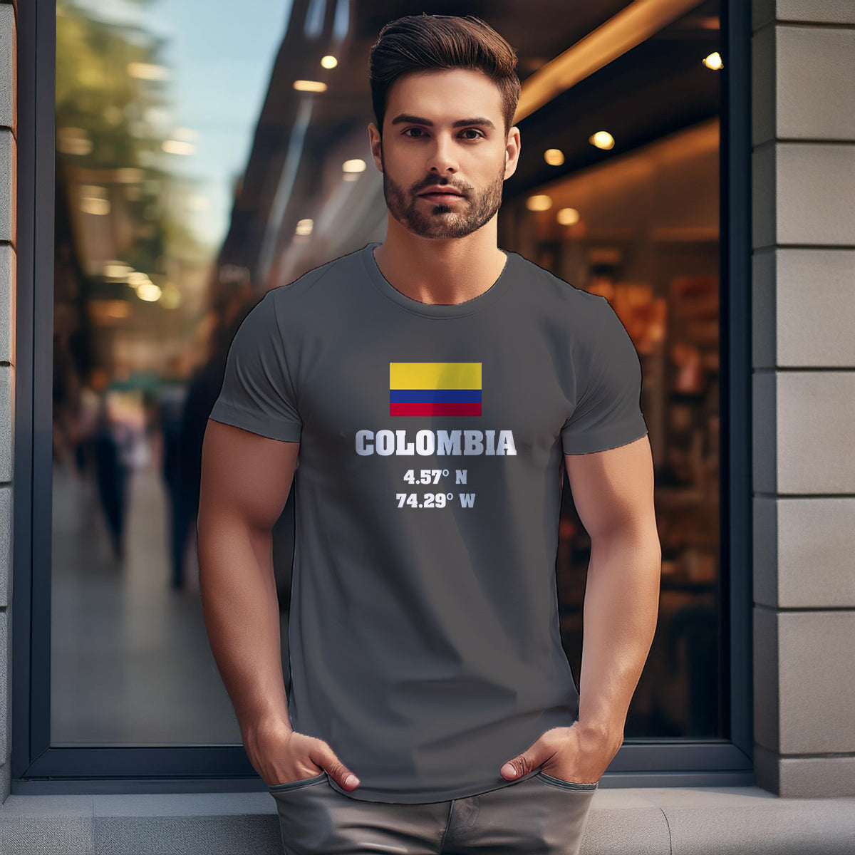 Colombia Latitude Longitude (Charcoal Grey) Men Unisex T-Shirt | Latitude & Longitude Graphic