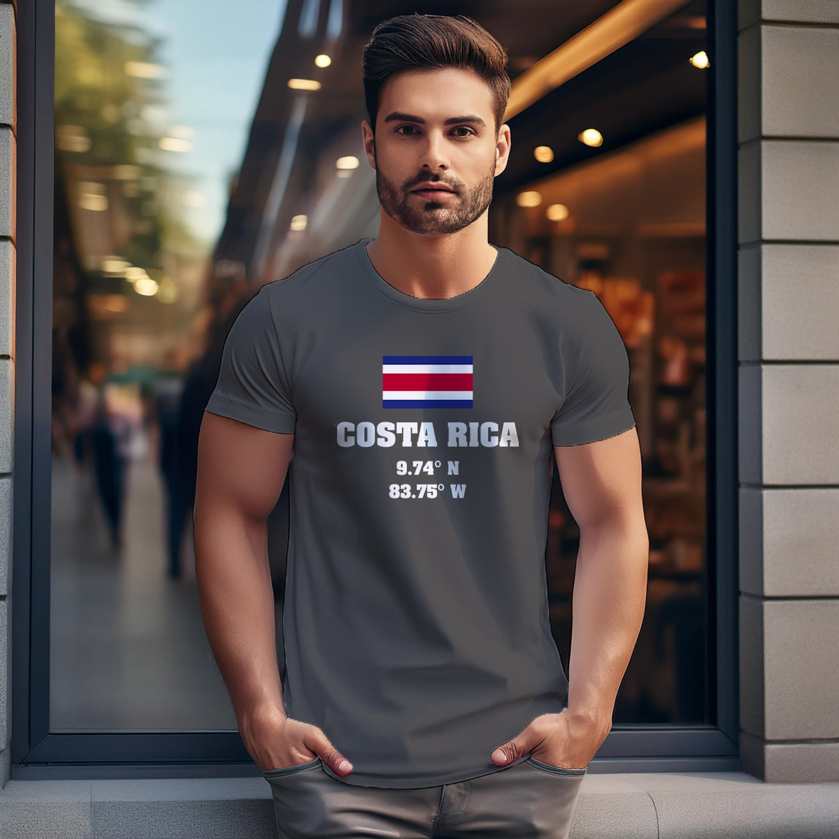 Costa Rica Latitude Longitude (Charcoal Grey) Men Unisex T-Shirt | Latitude & Longitude Graphic