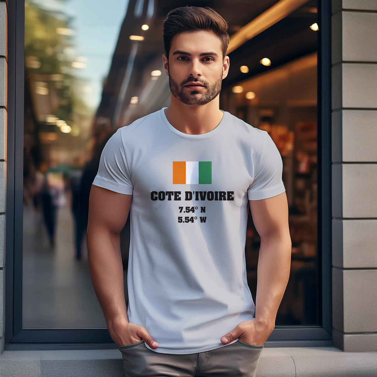 Cote dIvoire Latitude Longitude (Melange Grey) Men Unisex T-Shirt | Latitude & Longitude Graphic