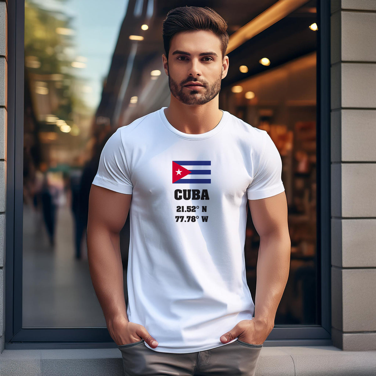 Cuba Latitude Longitude (White) Men Unisex T-Shirt | Latitude & Longitude Graphic