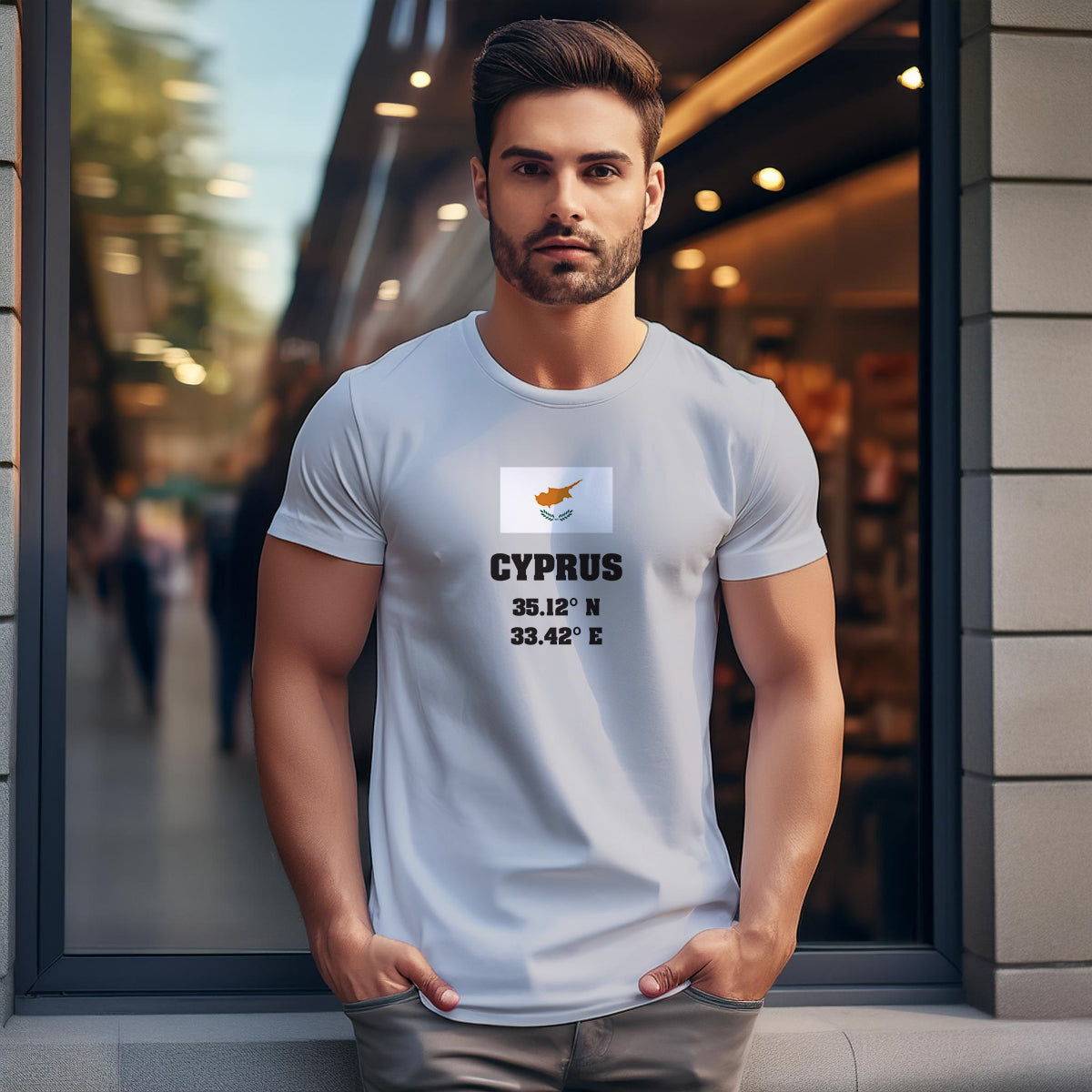 Cyprus Latitude Longitude (Melange Grey) Men Unisex T-Shirt | Latitude & Longitude Graphic
