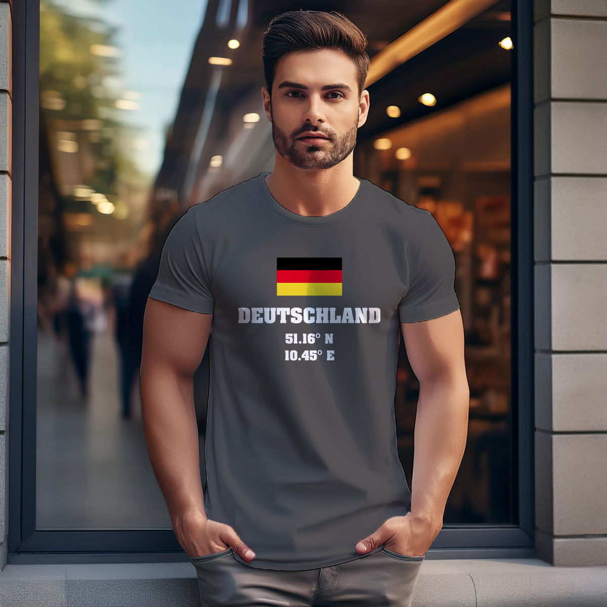 DEUTSCHLAND Latitude Longitude (Charcoal Grey) Men Unisex T-Shirt | Latitude & Longitude Graphic