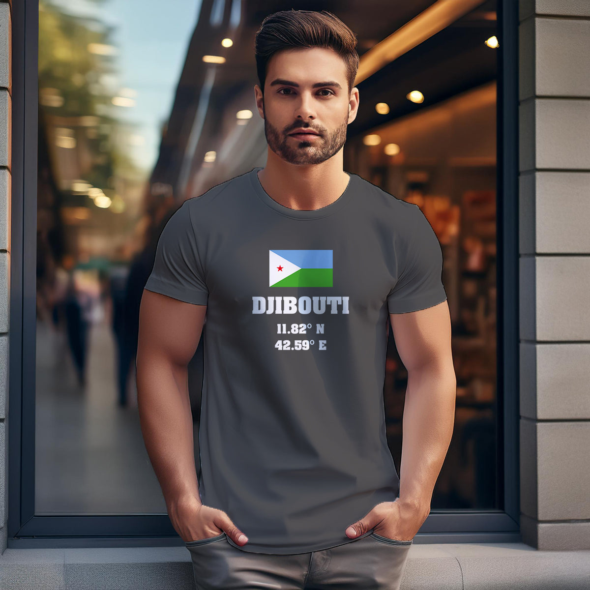 Djibouti Latitude Longitude (Charcoal Grey) Men Unisex T-Shirt | Latitude & Longitude Graphic