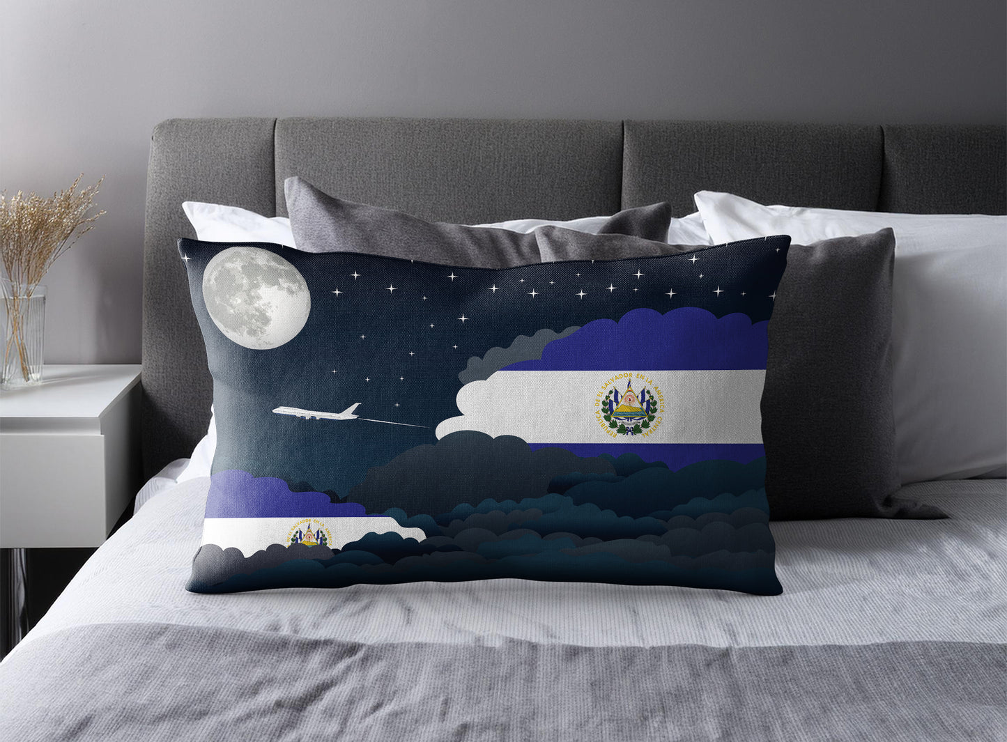 El Salvador World Airplane Night Clouds Square & Rectangle Pillow Cases | Aviation Night Sky Pillow Covers