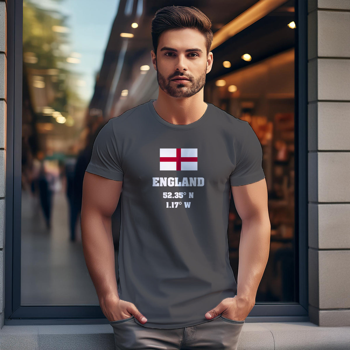 England Latitude Longitude (Charcoal Grey) Men Unisex T-Shirt | Latitude & Longitude Graphic