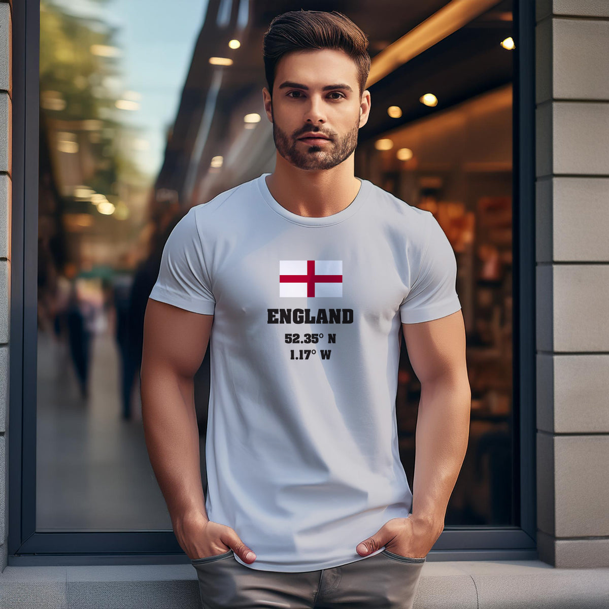 England Latitude Longitude (Melange Grey) Men Unisex T-Shirt | Latitude & Longitude Graphic