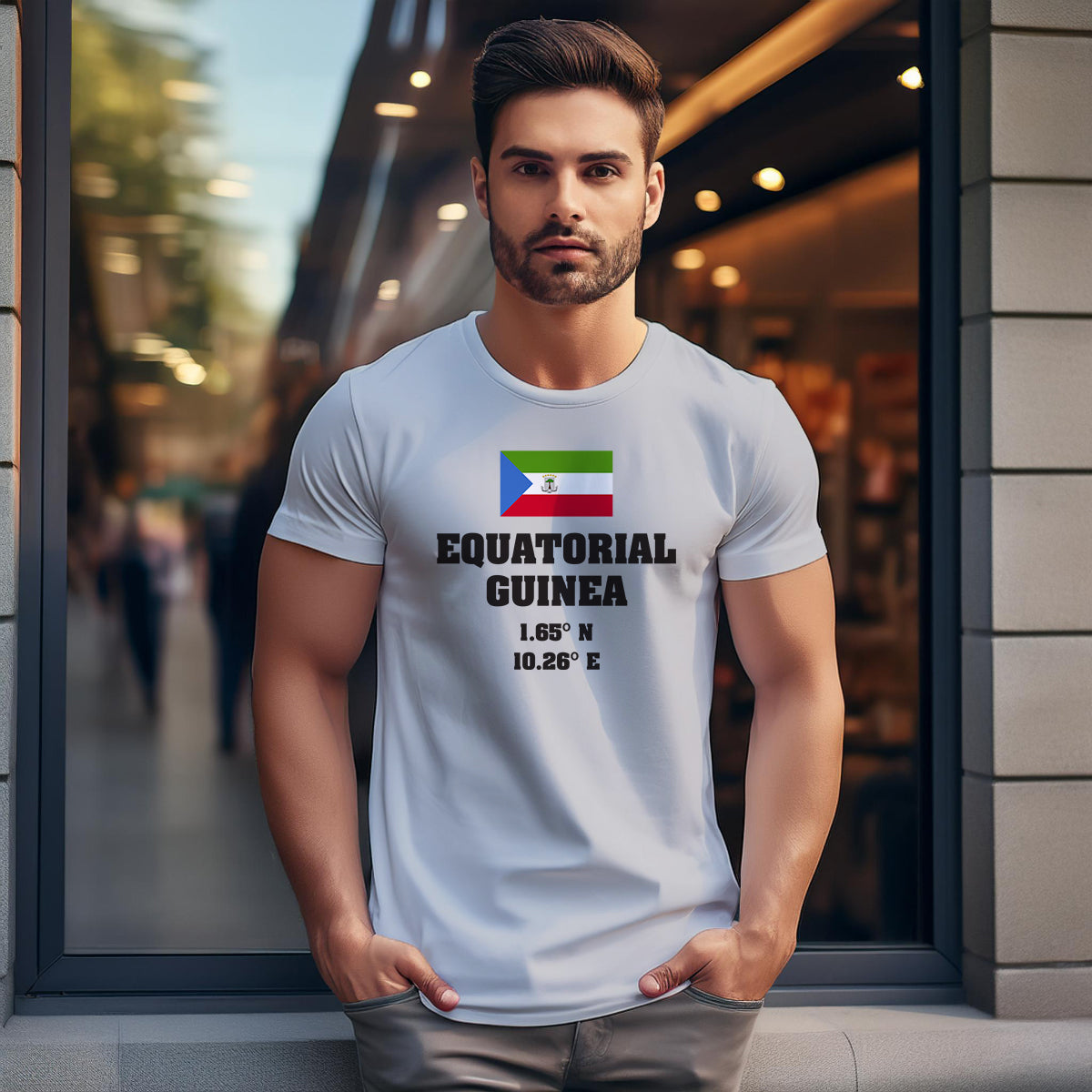 Equatorial Guinea Latitude Longitude (Melange Grey) Men Unisex T-Shirt | Latitude & Longitude Graphic