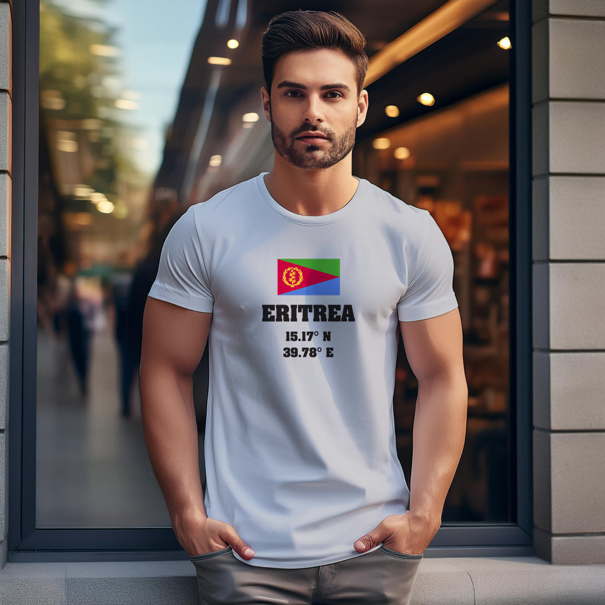 Eritrea Latitude Longitude (Melange Grey) Men Unisex T-Shirt | Latitude & Longitude Graphic